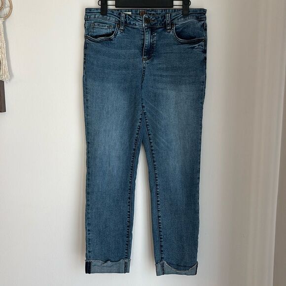 Kut from the kloth women’s Asher straight rolled cropped jeans size 8 blue EUC - Picture 1 of 12